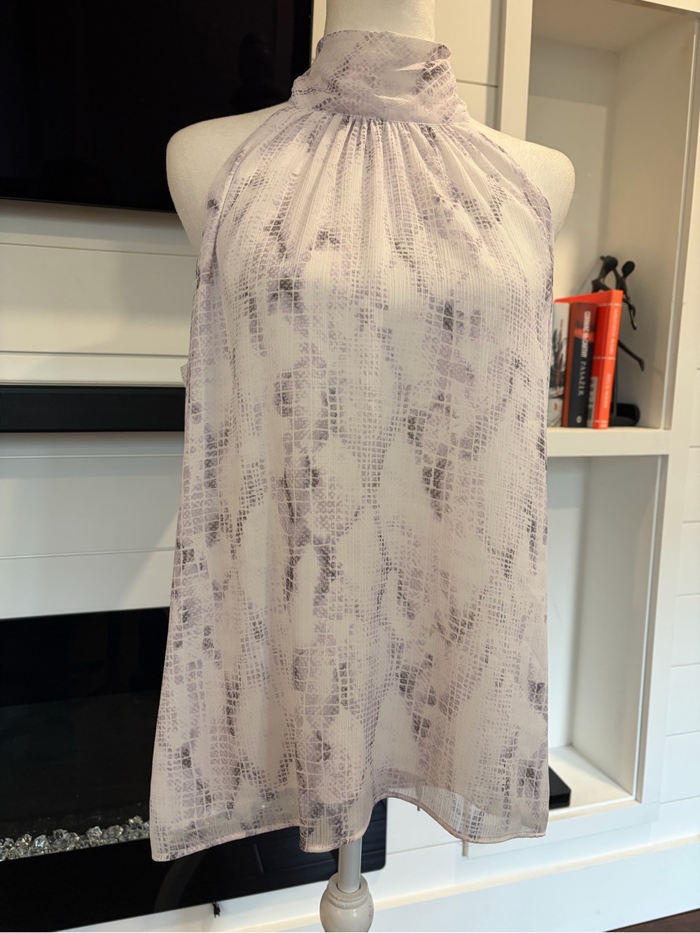White House Black Market Lavender Printed Halter Blouse